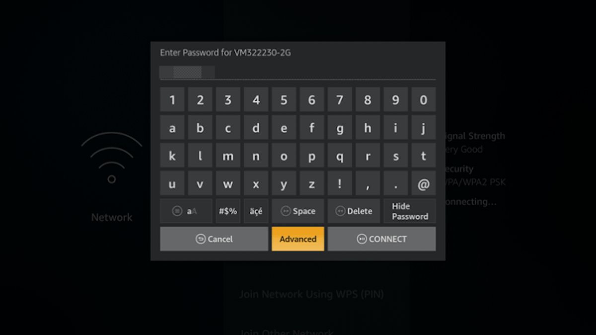 Fire TV Stick - connexion en mode Avancé