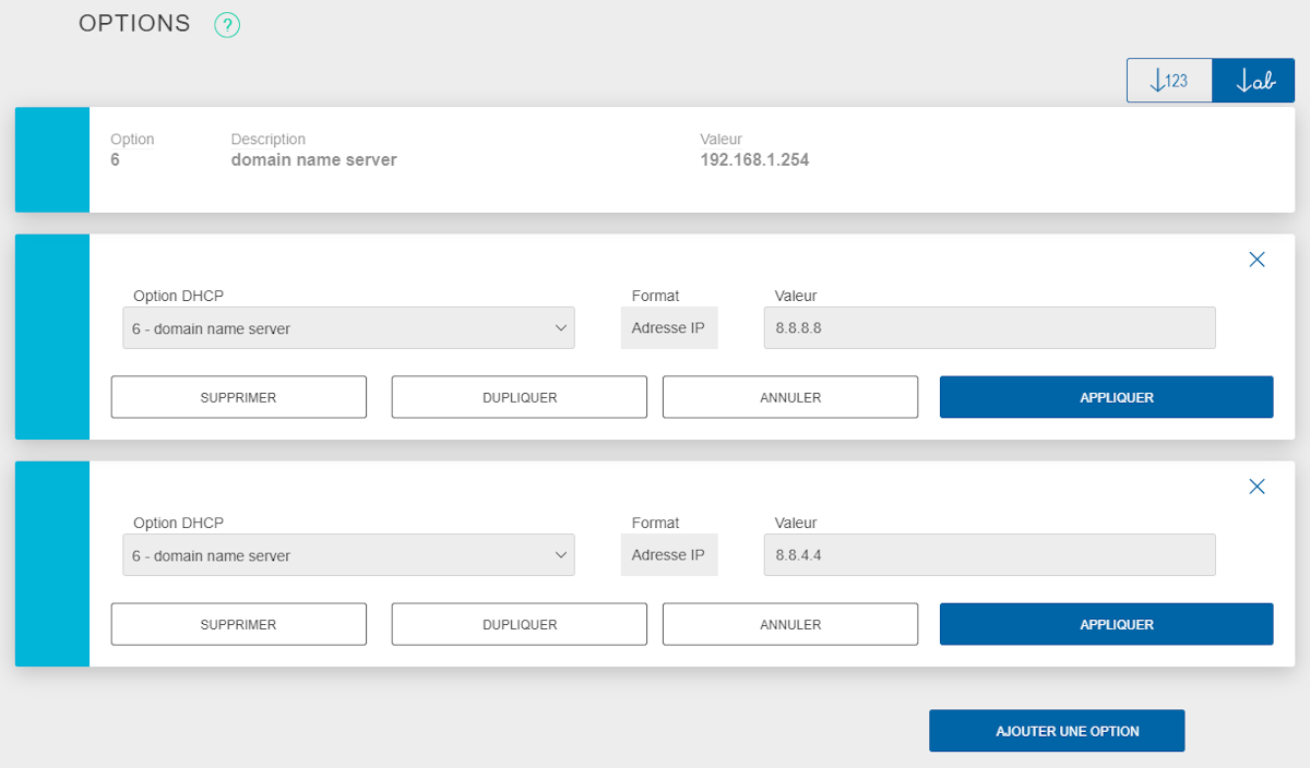 Options DHCP BBox – configuration des nouveaux DNS