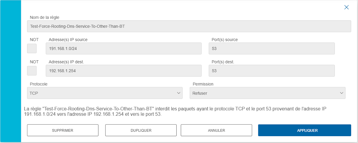 Pare-feu BBox – section blocage et redirection DNS